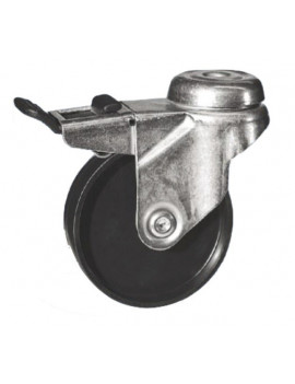 Roulette pivotante à frein Ø50 fixation à trou central ( oeil ), polyamide