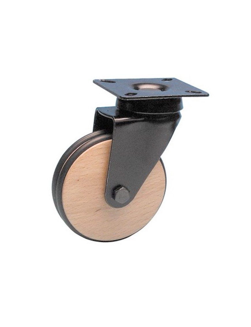 Roulette design pivotante noir diamètre 75 roue bois bandage non marquant  noir