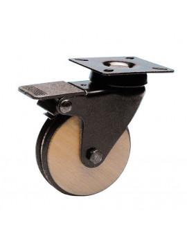 Roulette design pivotante frein noir diamètre 75 roue bois  bandage non marquant noir