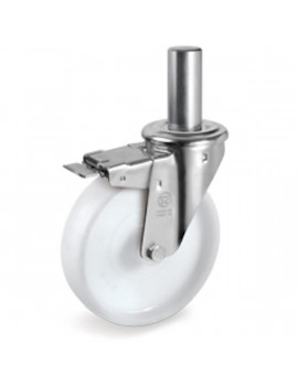 Roulette pivotante à frein diamètre 100 mm polyamide blanc tige lisse 22 x 47 mm