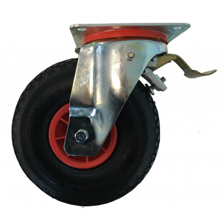 Roulette pivotante à frein diamètre 260 mm roue pneu gonflable 3.00-4 - 135  Kg