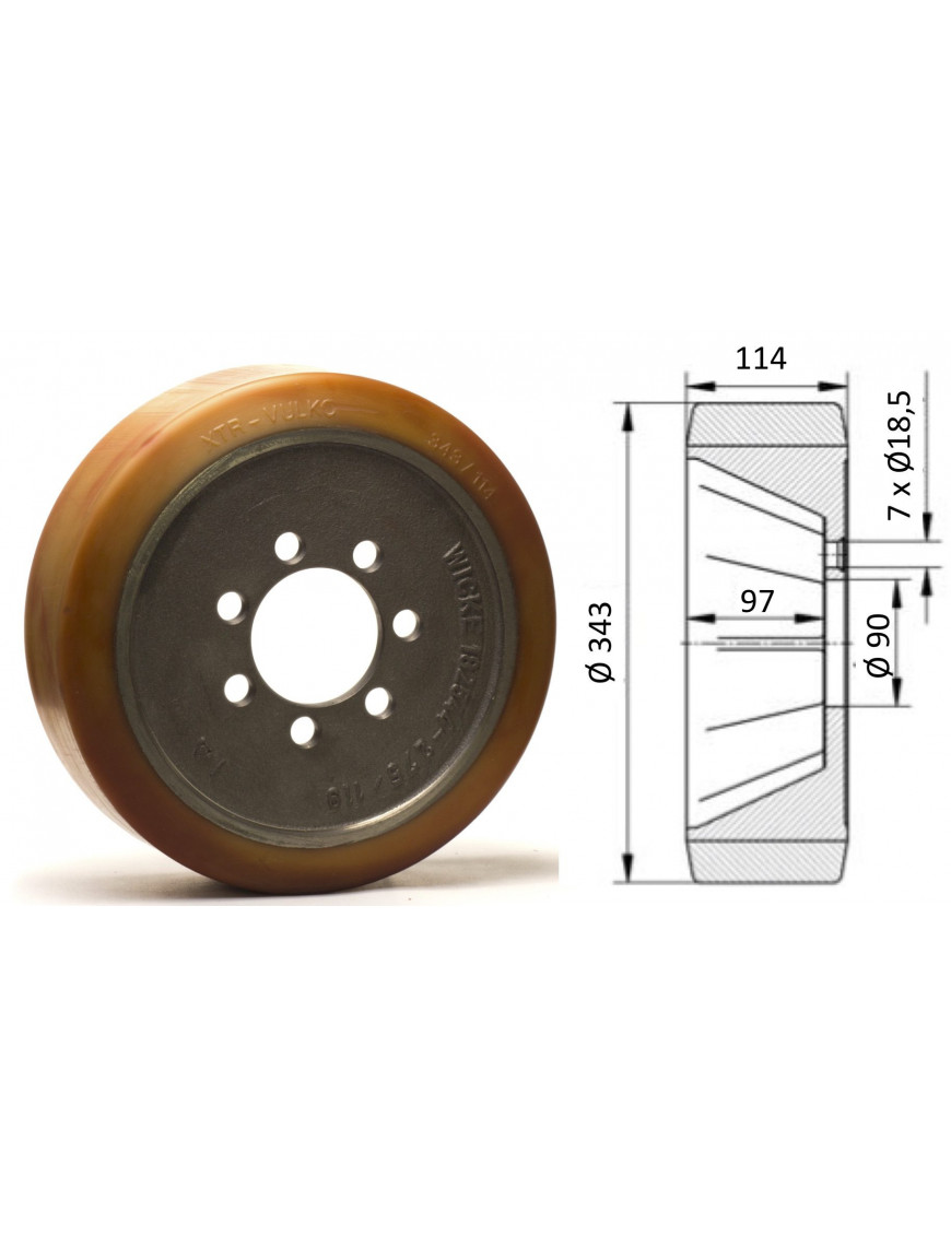 Roue motrice 343 x 140 - 7 trous ( Jungheinrich  50262633 )