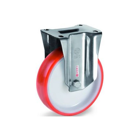 Roulette INOX fixe diamètre 200 mm roue polyuréthane rouge - 300 Kg