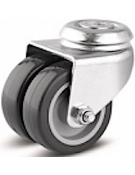 80 Kg Roulette jumelée à oeil pivotante à frein diamètre 75 mm caoutchouc gris