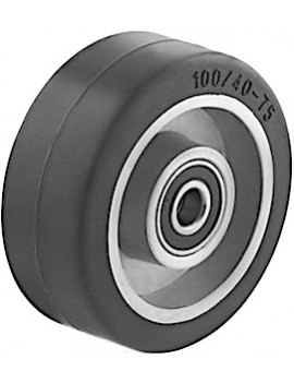 Roue caoutchouc gris diamètre 125 x 40 alésage 15 longueur de moyeu 50 mm roulement à rouleaux